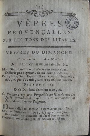 Ouvrage imprimé : Cantiques provençaux ou psaumes
