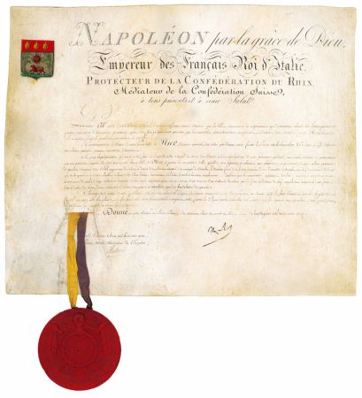 Document d'archives : Décret impérial octroyant de nouvelles armoiries à la ville de Nice.