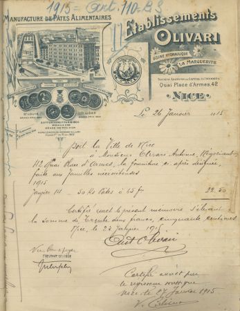 Document d'archives : Manufacture de pâtes alimentaires. Etablissements Olivari