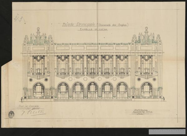 Plan : [Palais de la Méditerranée]. Façade principale, promenade des Anglais