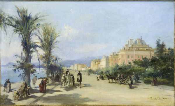 Tableau : La Promenade des Anglais avec à l'arrière plan le Casino de la Jetée Promenade et l'hôtel Ruhl